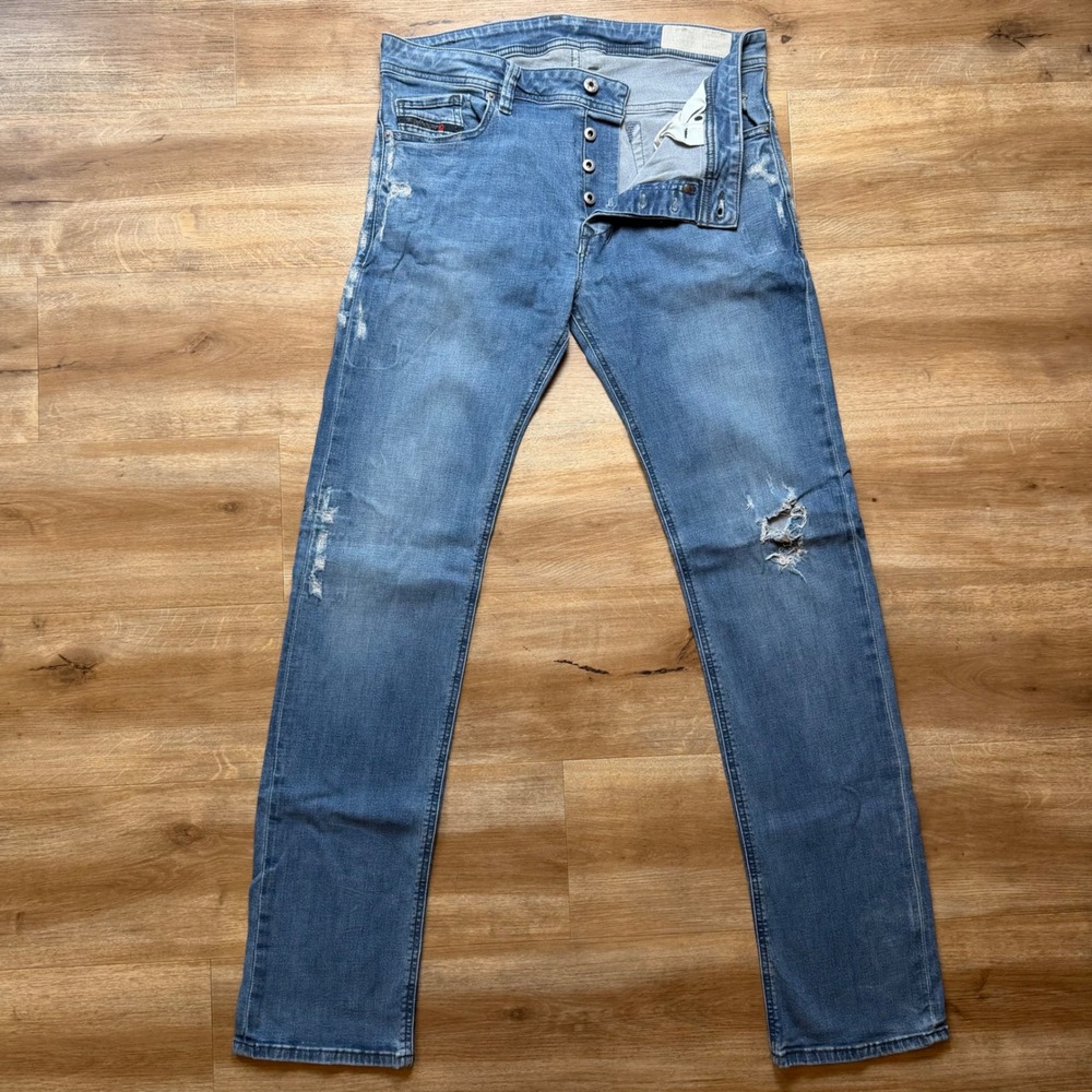 Diesel Safado Jeans Men 33x34 Blue Slim Straight Stretch Distressed Denim Pants